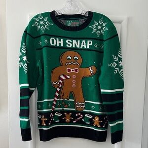 Green Holiday Sweater with Gingerbread Design